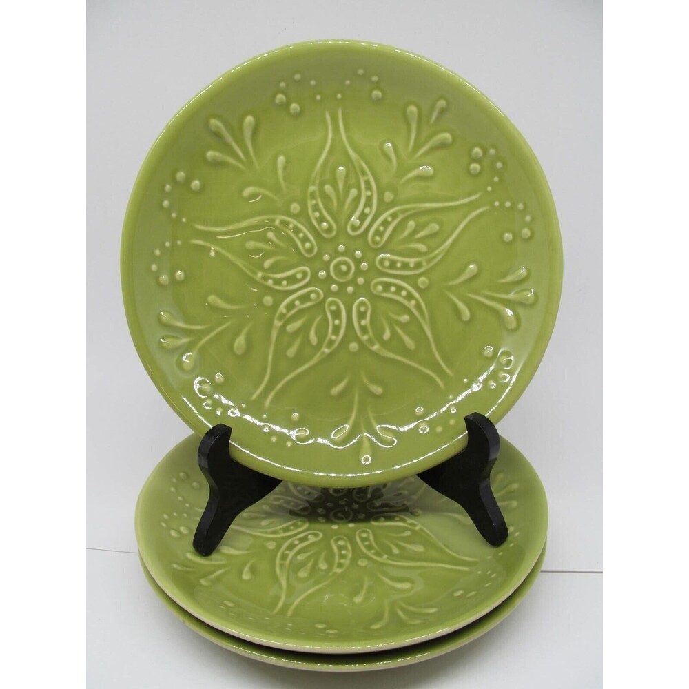 Nocal LDA Ceramics Portugal Chartreuse 8 1/4" Embossed Salad Plates Set of 3